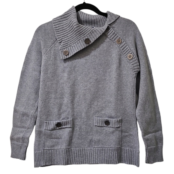 Karen Scott Women's Gray Long Sleeve Collared Knit Sweater Size Medium - Picture 1 of 6